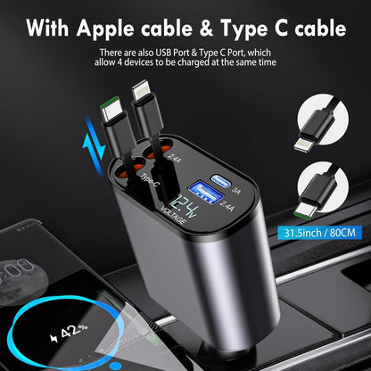 Retractable Car Charger – Tangle-Free Fast Charging On the Go