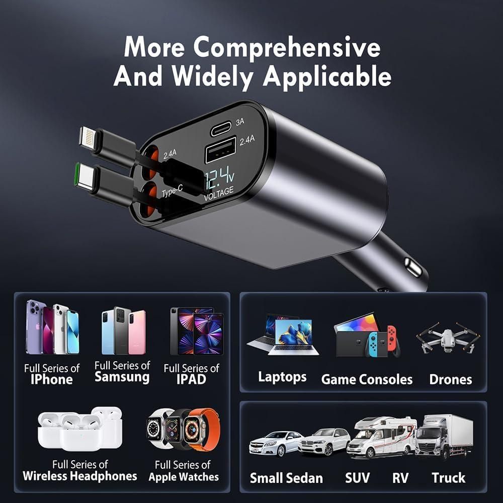 Retractable Car Charger – Tangle-Free Fast Charging On the Go
